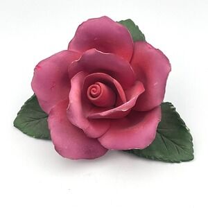 Vintage Capodimonte Pink Rose Porcelain Flower Figurine Made In Italy